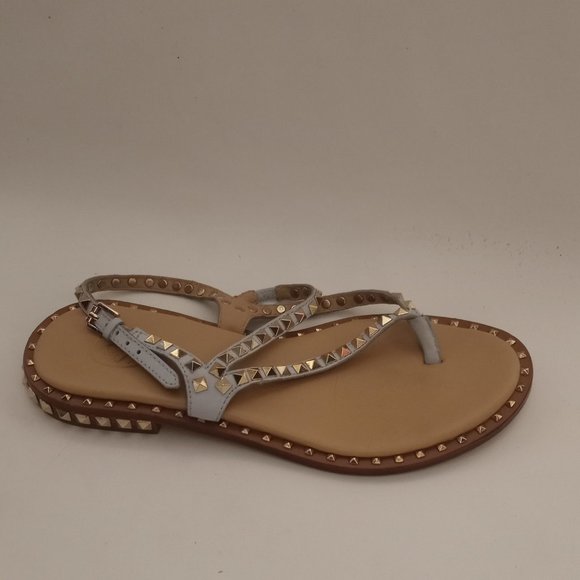 ASH "Peps" Icey-blue Gold Pyramid Studded Flat Sandals, size 37 - Picture 5 of 6